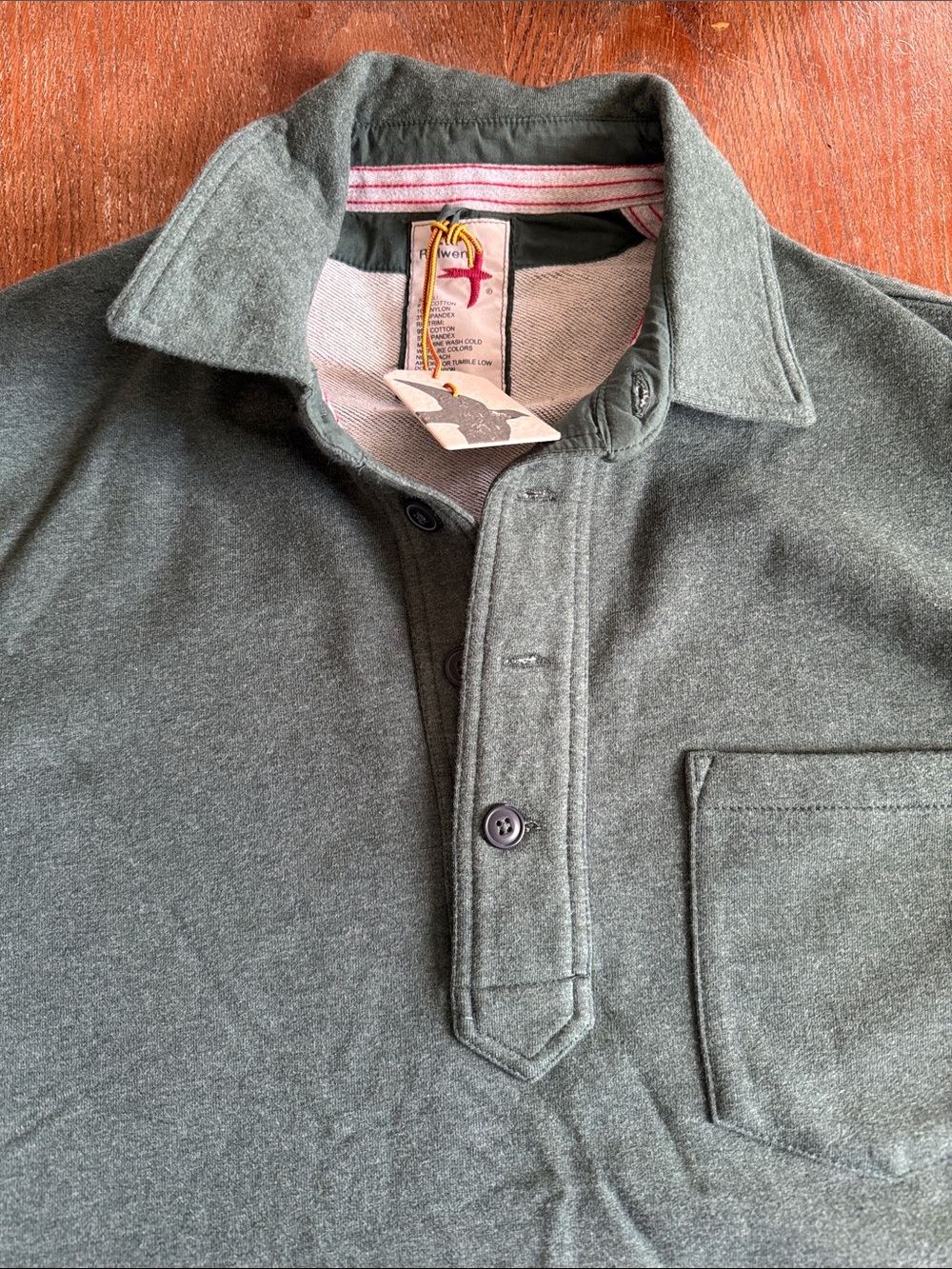 Men's Relwen Olive Green Long-Sleeve Polo with Chest Pocket